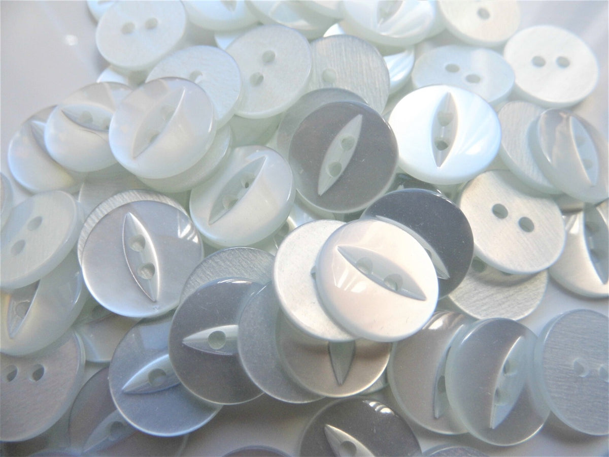 Fish Eye Buttons - 27 Colours 11.5mm 14mm 16mm 19mm - Eyed Buttons Baby Buttons - White