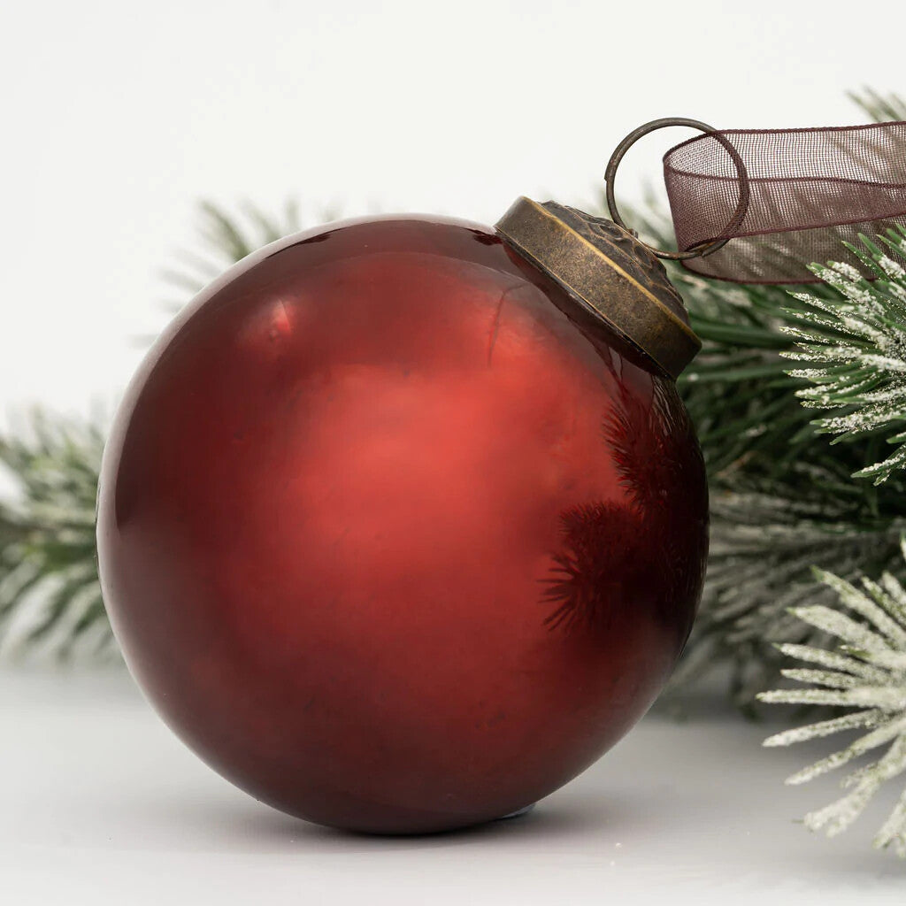 Large Glass Handcrafted Baubles Premium Traditional Christmas Tree Bauble 8cm - Wine Pearlescent Ball - 1 Bauble