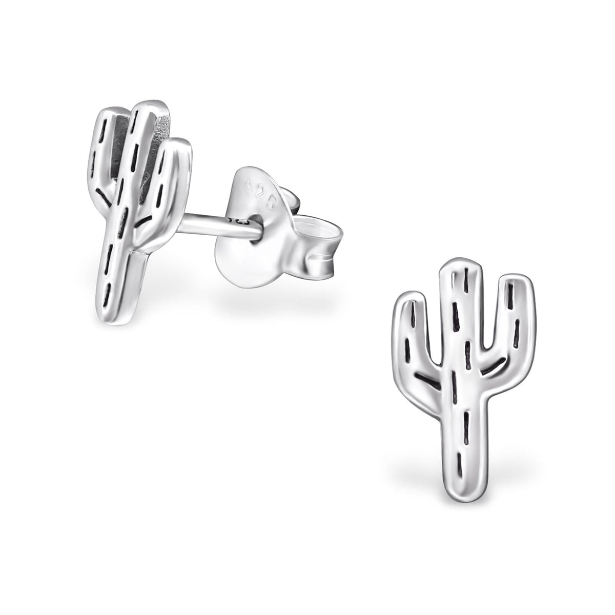 925 Sterling Silver Cactus Bali Stud Earrings & Gift Box - Silver Cactus Design 1