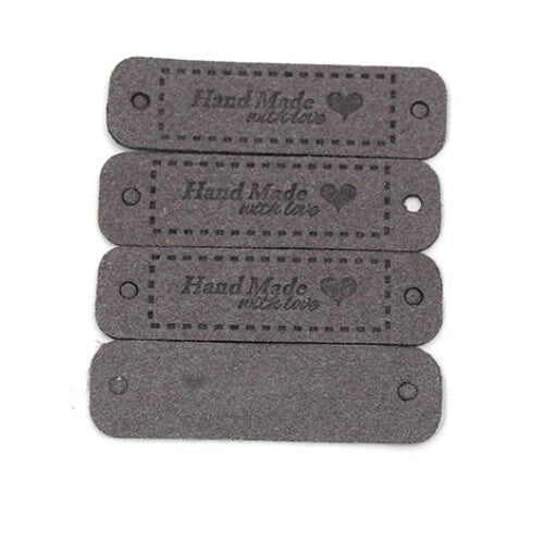 Faux Suede Leather Labels HAND MADE WITH LOVE Clothing Tag Label Tags 15x56mm - Design 2