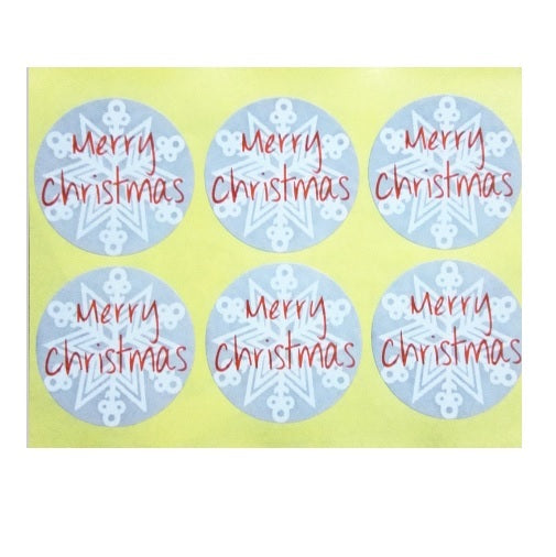 Round Labels 'Merry Christmas' Snowflake Gift Seal Christmas Present Stickers