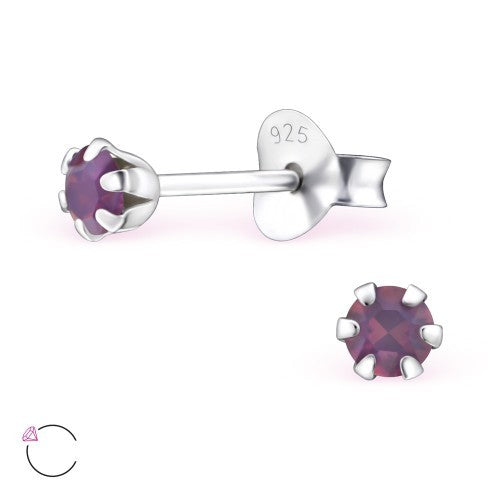 925 Sterling Silver Crystal Studs Earrings Choice of Colours 083 - Cyclamen Opal