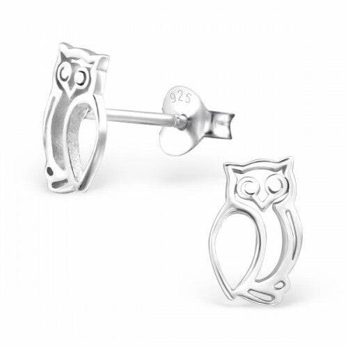 925 Sterling Silver Owl Bird Dove Swallow Flamingo Earrings & Gift Box - Owl 6x10mm