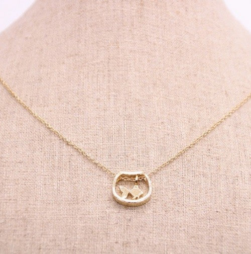 Minimalist Fish in Bowl Pendant Necklace Gold Fish in Tank & Gift Bag