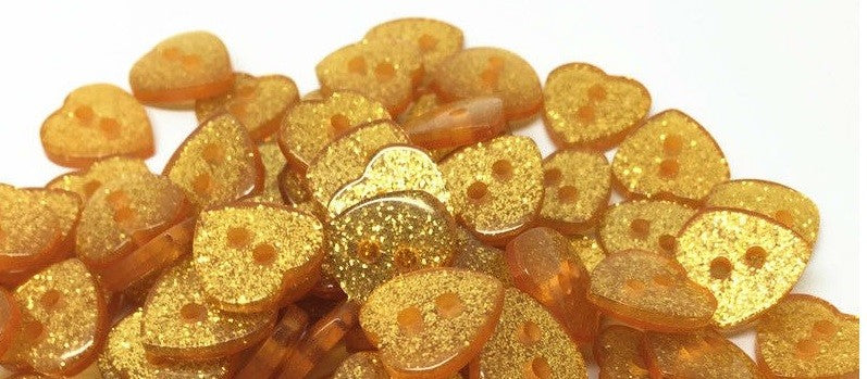Glitter Heart Buttons Handmade Craft & Sewing Mixed & Non-Mixed 2 Hole 12x13mm - Yellow