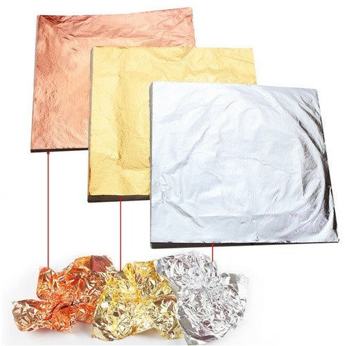 100 Sheets Rose Gold Silver Copper Leaf Foil Gilding Decoupage 14x14cm