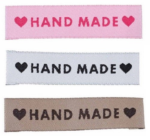 Fabric Labels 'Hand Made Heart' Sew On Garment Clothing Label Tags 60x15mm