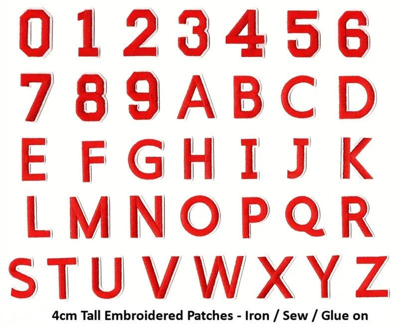 Red Letter Number Patch Iron on Sew on Alphabet Embroidered Letters Patches