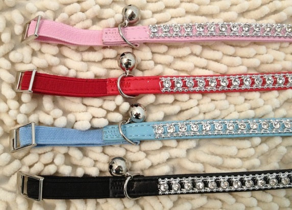 UK Standard Safety Cat Collar Crystal Diamante Rhinestone Safety Elastic & Bell