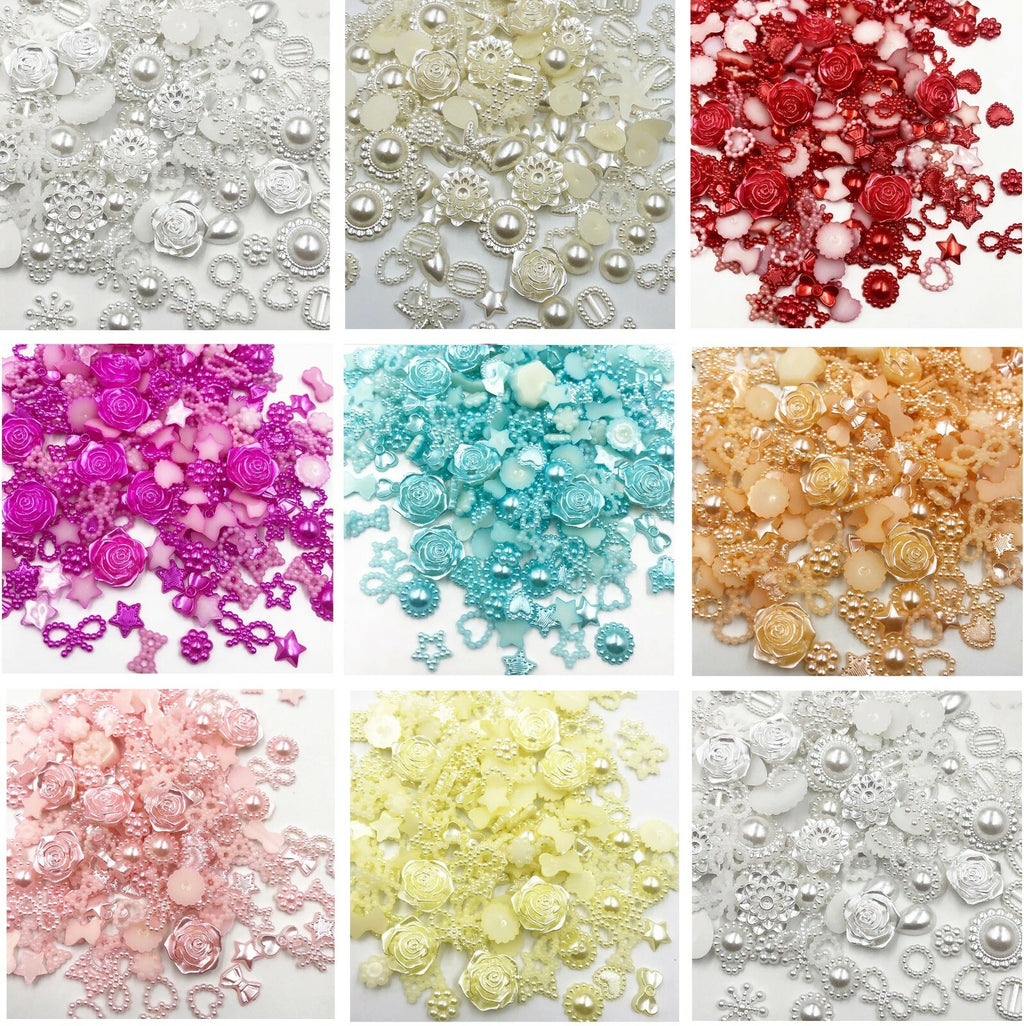 100 x Flatback Mixed Pearl Resin Embellishments Craft Scrapbook Decoupage