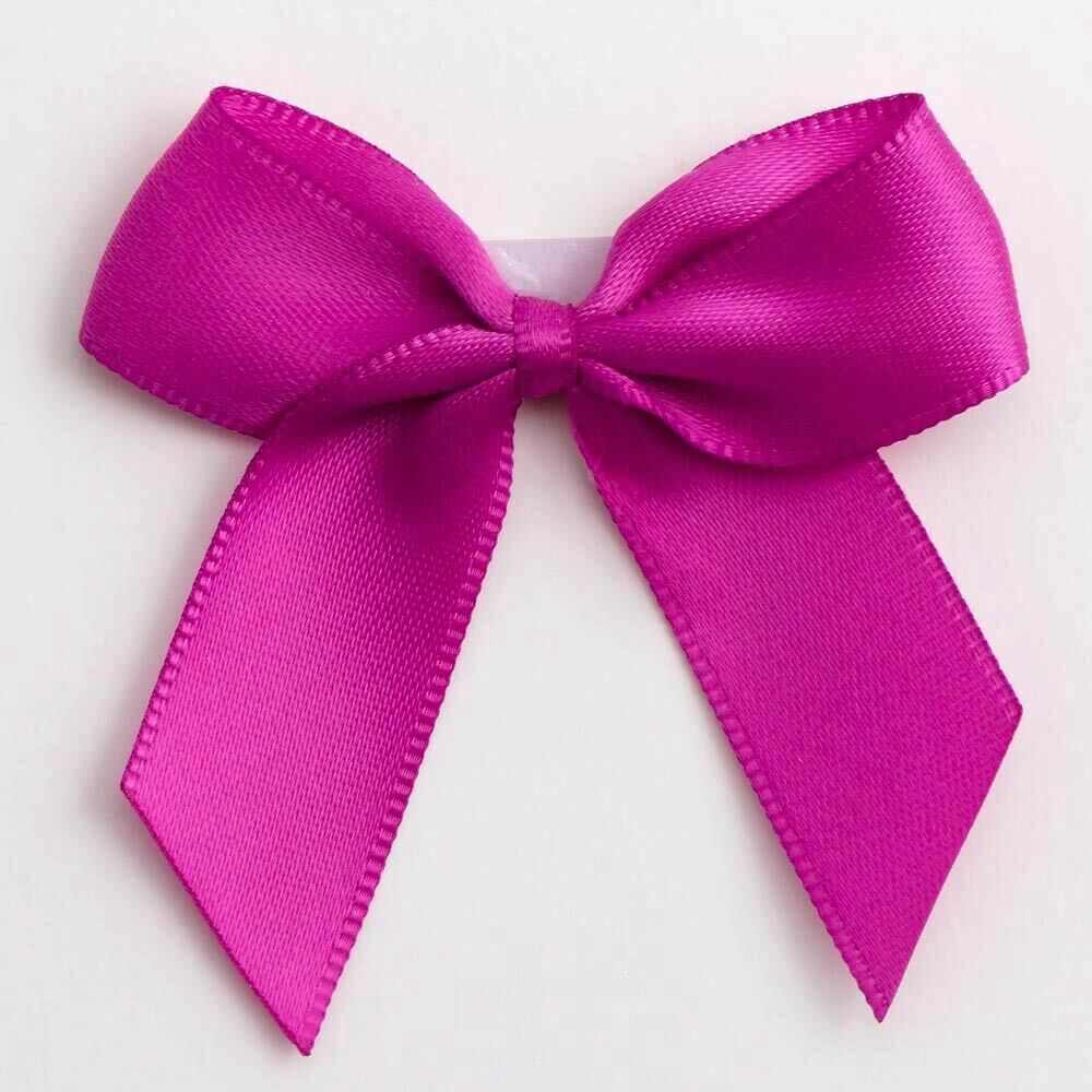 Self Adhesive 5cm Bow Satin Bows Sticky Pre-Tied 16mm Ribbon Craft Wedding - Clover Pink