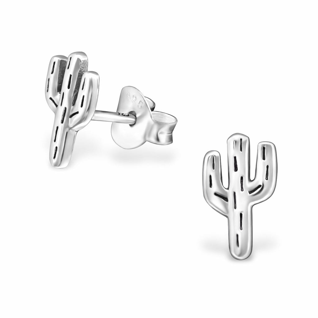 925 Sterling Silver Earrings Plants Flowers Cactus Nature & Gift Box - Cactus - 5x8mm
