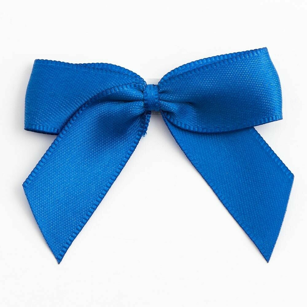 Self Adhesive 5cm Bow Satin Bows Sticky Pre-Tied 16mm Ribbon Craft Wedding - Royal Blue