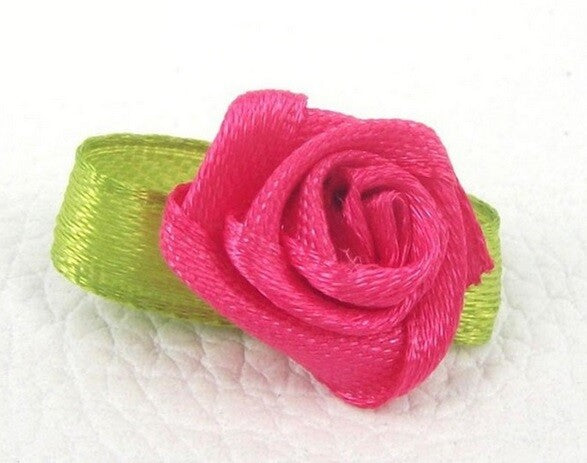 25 x Mini Rose Buds Satin Ribbon Flowers Rosebuds Wedding Card Making Craft - Fuchsia