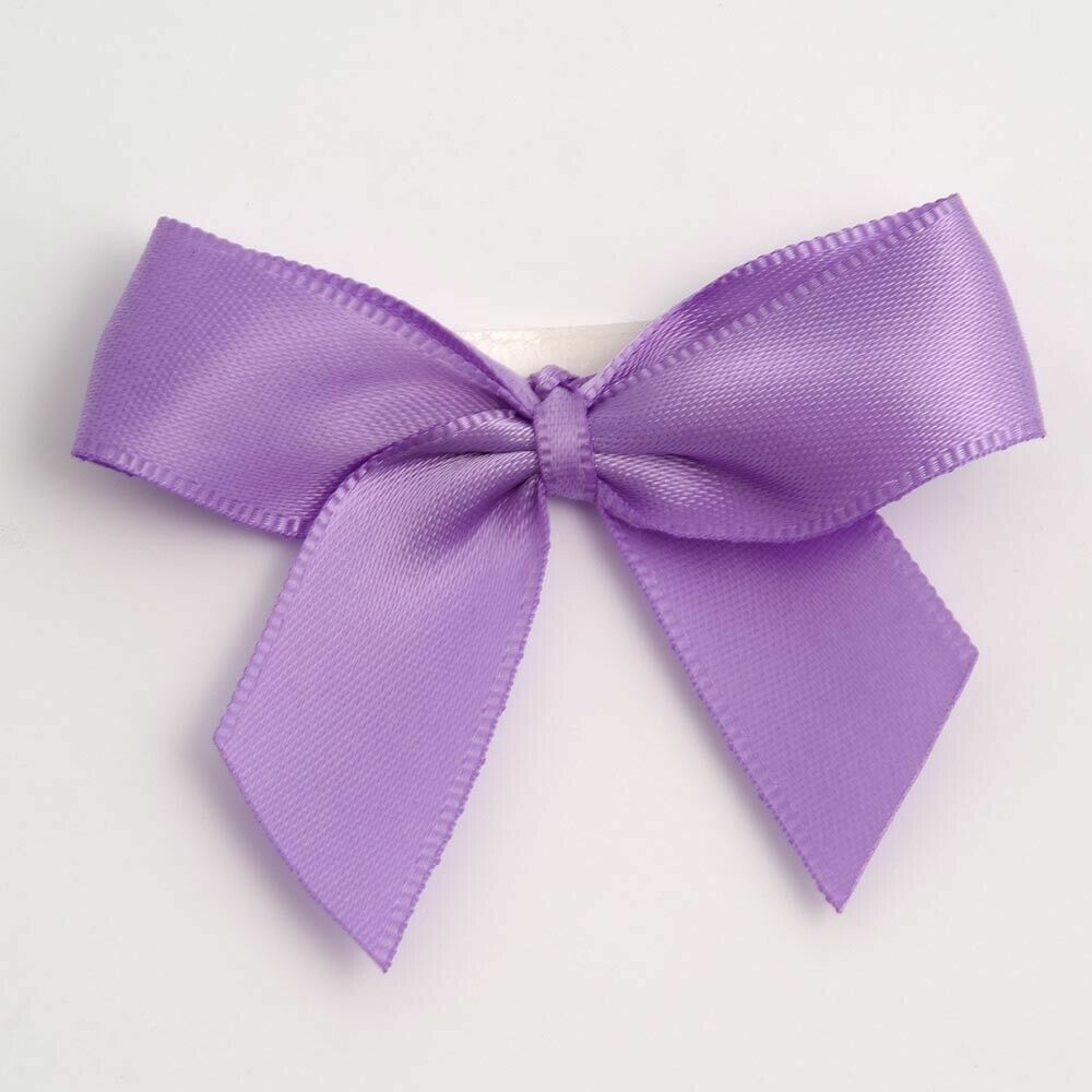 Self Adhesive 5cm Bow Satin Bows Sticky Pre-Tied 16mm Ribbon Craft Wedding - Lilac