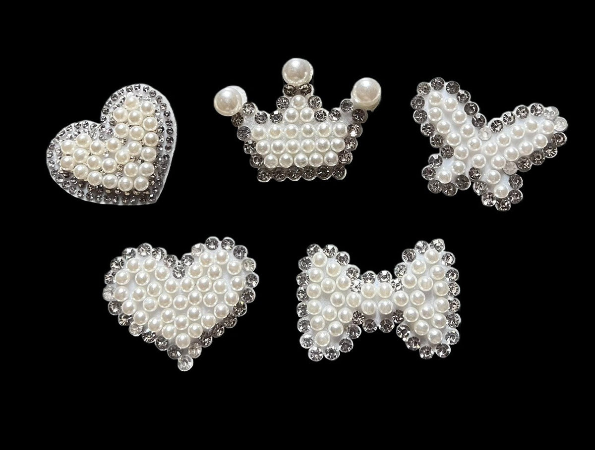 Heart Bow Crown Butterfly Hearts Pearl Rhinestone Patch Glue on / Sew on Patches