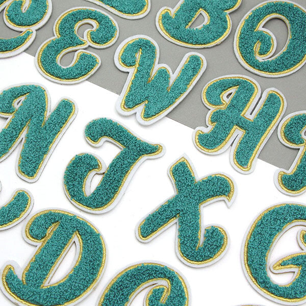 5 Colours Chenille Patch Letter Patches Iron on Sew on Alphabet Embroidery - Teal