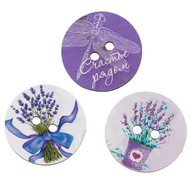 Lavender Plant Flower Wooden Wood Buttons Card Making Sewing Craft 5/10/20/50