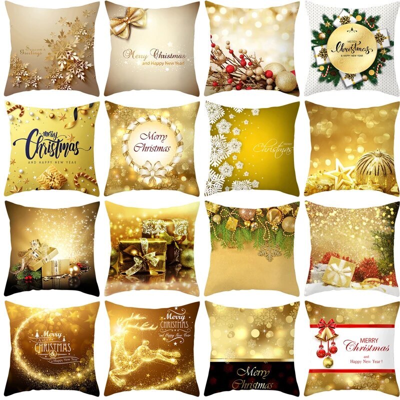 Christmas Festive Cotton Cushion Covers Red & Gold - Many Designs - 45x45cm