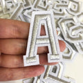 Silver Grey Varsity Letter Patch Iron or Sew on Alphabet Embroidery Customise