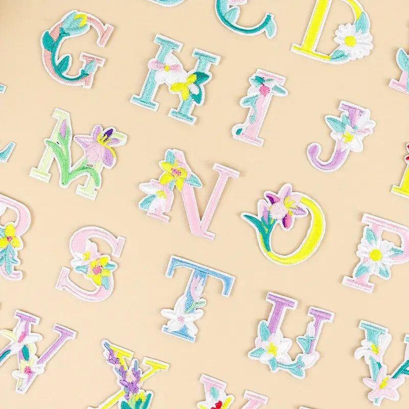 Flower Letter Patch Iron on or Sew on Alphabet Embroidery Clothing Patches 3.5cm