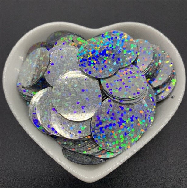 200 x Large Round 20mm Loose Sequin Flat Sewing Trim Costume Craft - 23 COLOURS - Laser Silver