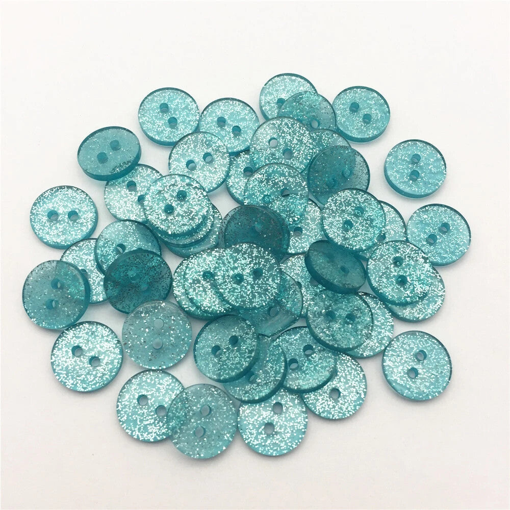 13mm, 15mm or 19mm Glitter Sparkly Buttons - Round - 2 Hole - Sewing - Craft - Light Blue
