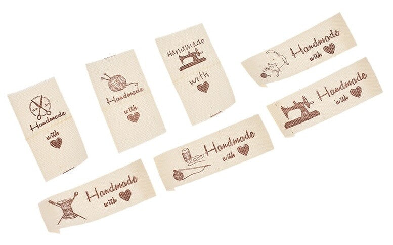 Cream Fabric Labels Hand Made With Love Sew On Garment Cotton Clothing Tags