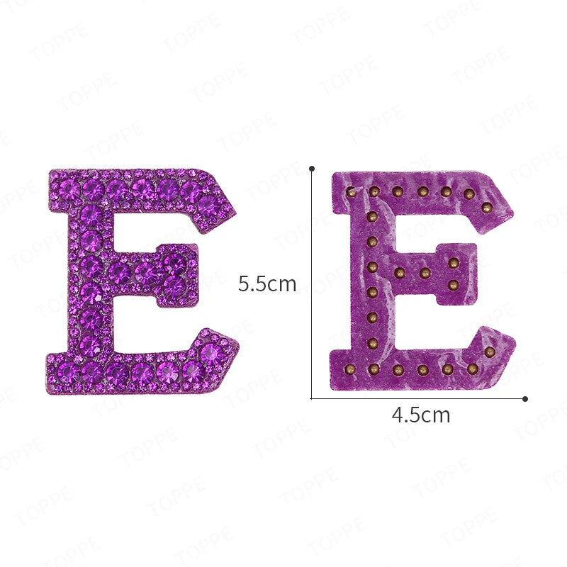 5.5cm 3D Rhinestone Purple Patches Letter Alphabet Patch Iron on Letters Words