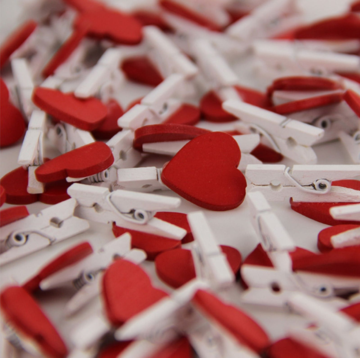 Mini Wooden White Pegs with Red Hearts Craft Wedding Hanging Photo Clips Wood