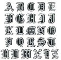 White & Black Outline Old English Medieval Letter Patch Patches Iron on Alphabet