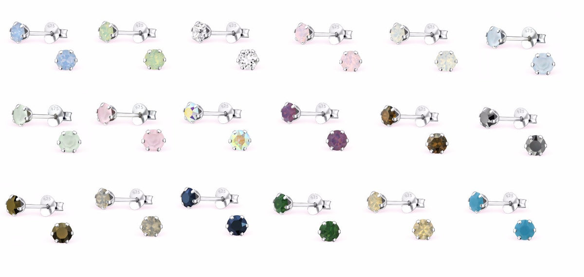 925 Sterling Silver Crystal 4mm Studs Earrings & Gift Bag 390