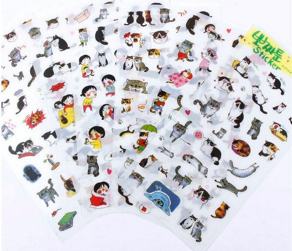 6 Sheets Cat Diary Decoration Sticker Cartoon Stickers Label Kawaii #2
