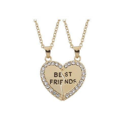Best Friends Heart Charm Pendant Necklaces & Free Gift Bags - Many Designs - Rhinestone Gold Design 1