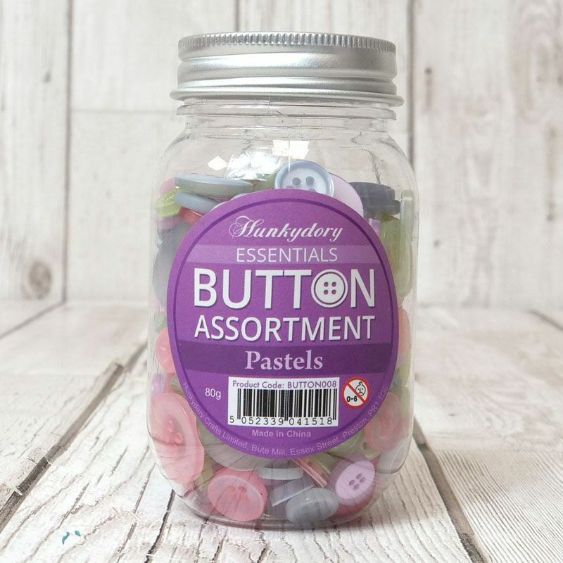 Jar of Buttons Assortment Button Button It! Craft Scrapbook Cardmaking Hunkydory - Pastels Jar of Buttons - 80g