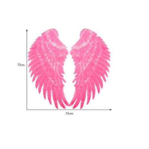 Large Pair Sequins Wings Iron or Sew on Embroidery Patch Customise Clothing 33cm - Pink