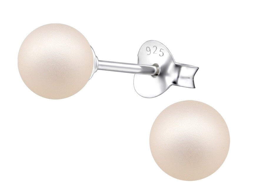 925 Sterling Silver Pearl Earrings & Gift Box - Wedding Party Birthday Ball Prom - Matt Light Orange 6x6mm