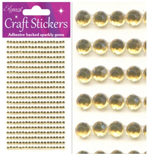 3D Stickers Craft Pearl Dots Sparkly Glitter Gem Craft Card Craft Self Adhesive - 3mm Gold (418 gems)