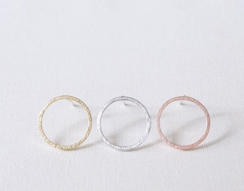 Silver Gold Rose Gold Round Circle Hollow Outline 7x7mm Stud Earrings & Gift Box