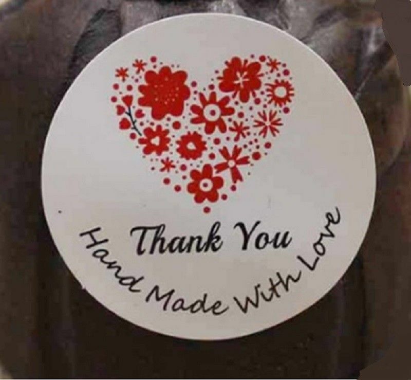 Round Flower Heart Labels Thank You Hand Made Gift Craft Stickers Label 3cm - White