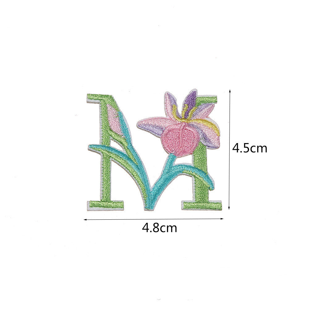Flower Letter Patch Iron on or Sew on Alphabet Embroidery Clothing Patches