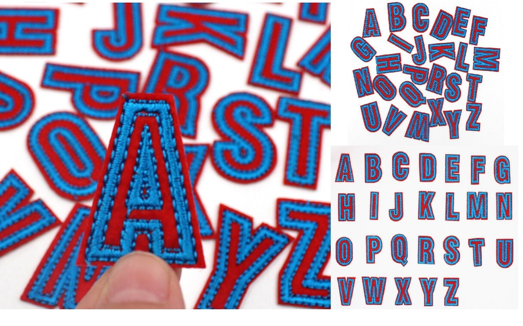 Blue & Red Letter Patch Iron or Sew on Alphabet Embroidery Customise Clothing