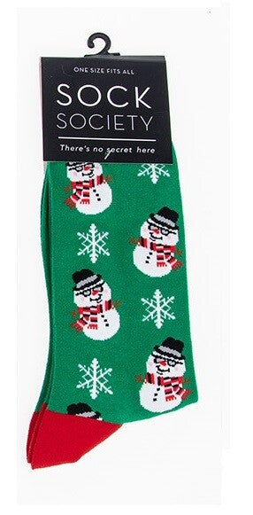 Sock Society Cotton Soft Stretchy Christmas Socks One Size Fits all (Adult 5-12) - Snowman Green 1 Pair