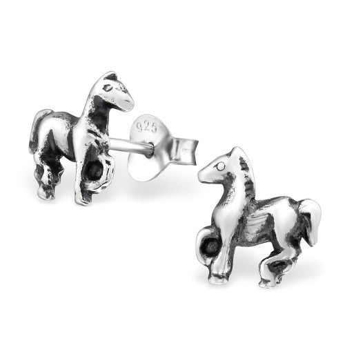 925 Sterling Silver Horse Pony Stud Earrings 9x9mm & Gift Box #13