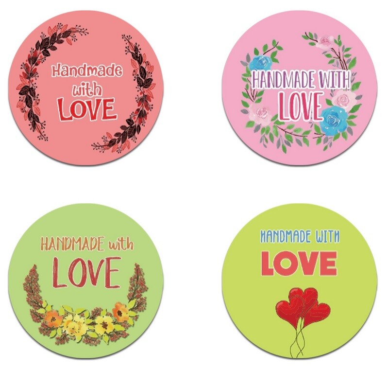 Round Labels Handmade with Love Sticker Thank You Gift Craft Seal Stickers 2.5cm - Design 2