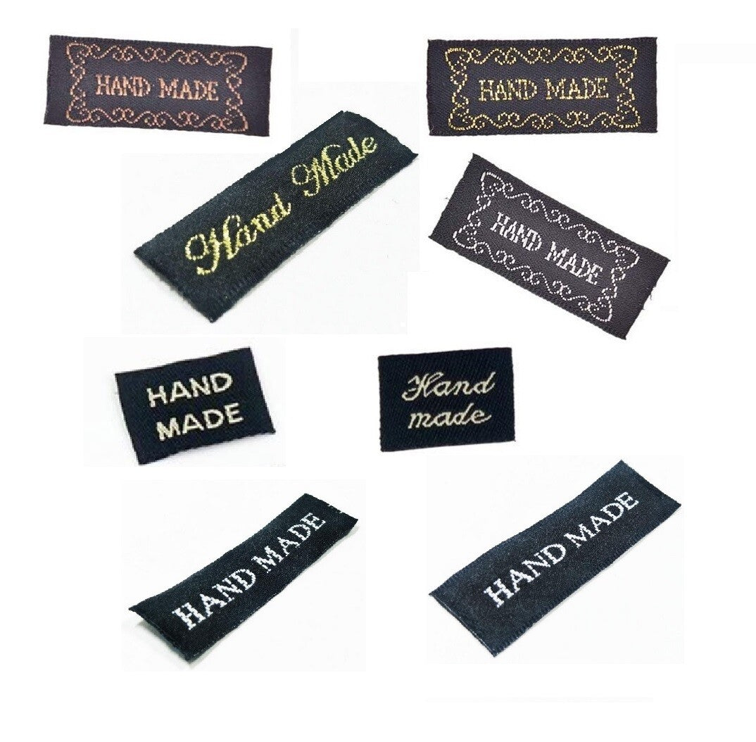 Fabric Labels Hand Made Sew On Garment Clothing Craft DIY Tags Black Gold Brown