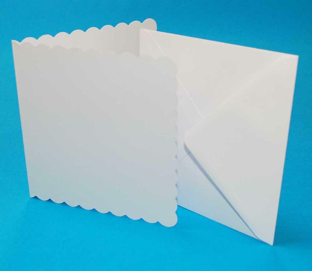 Blank Cards With Envelopes Wedding Baby Craft Scrapbook Christmas Gift Decoupage - White Scalloped 6x6 Inch (150mm x 150mm)