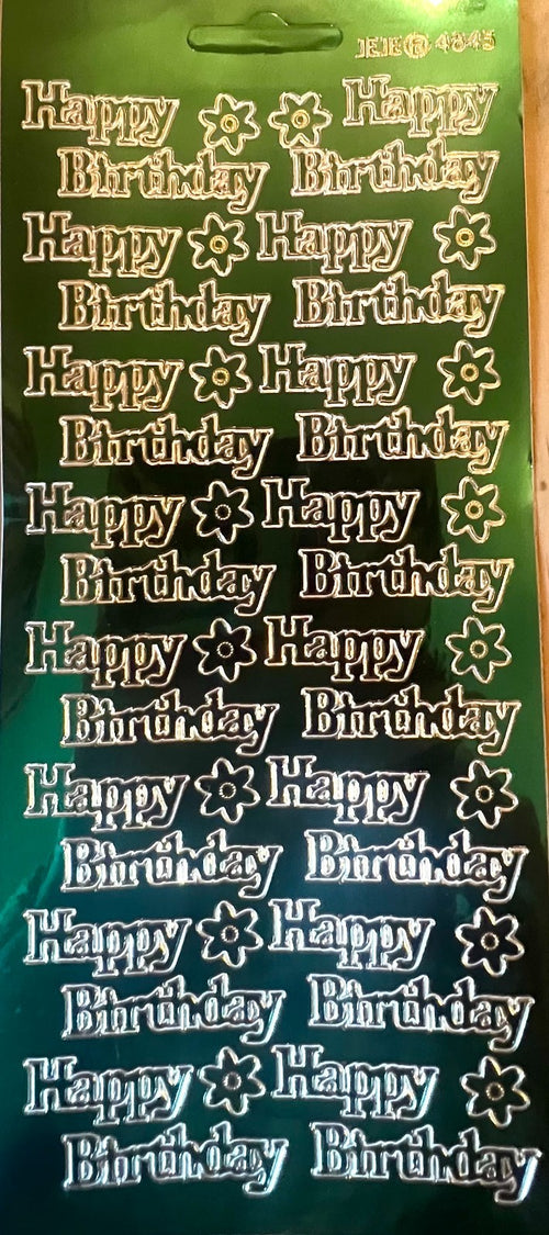 10 Sheets - Green Happy Birthday Mirror Shine Peel Off Sticker Craft Stickers