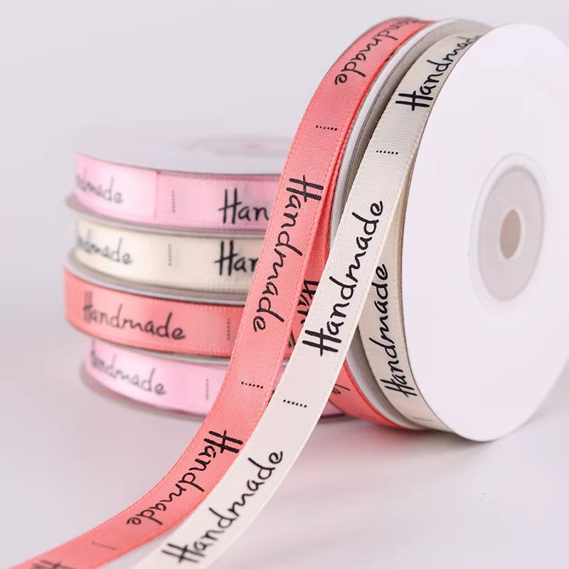 20 Meter Roll " Handmade" Print Satin Ribbon Full Whole Roll Sew On Label