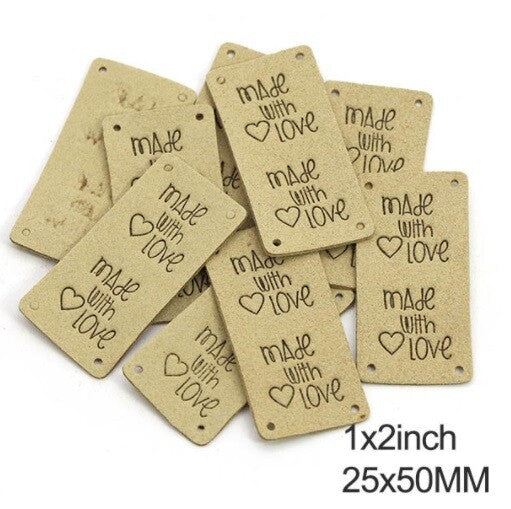 Faux Suede Leather Labels Made with Love Clothing Tag Label Tags 25x50mm - Design 1